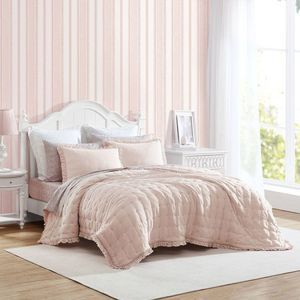 Laura Ashley 2pc Twin Hailee Microfiber Quilt Bedding Set Pink